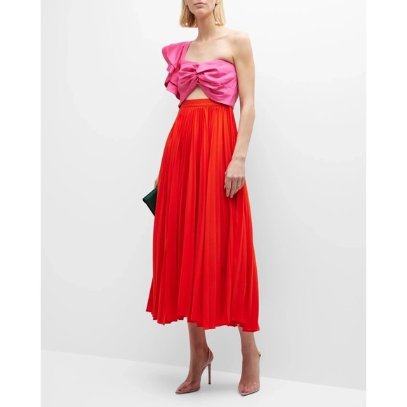 AMUR Dresses & Skirts - Amur Women's Red Pink Cleopatra Pleated One Shoulder Designer Gown Dress Size 6